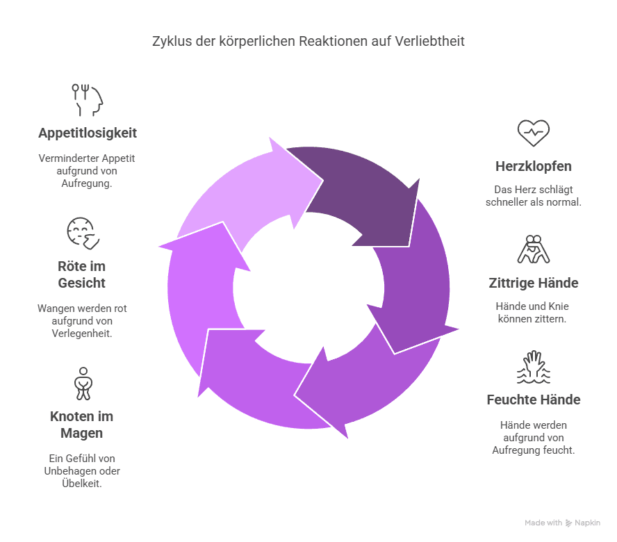 Eindeutige Anzeichen von Verliebtheit erkennen Zyklus der körperlichen Reaktionen auf Verliebtheit