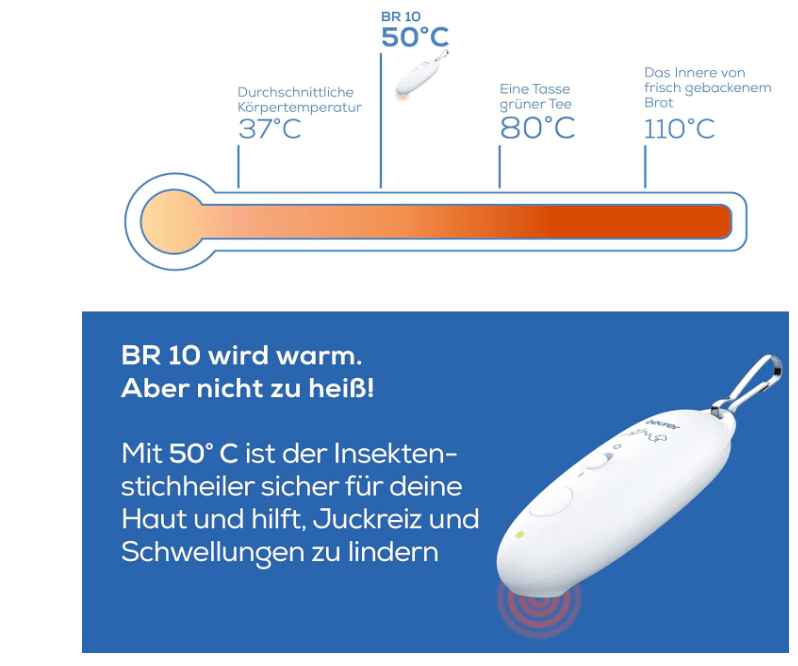 Beurer BR 10 ist ein handlicher Stichheiler, der durch konzentrierte Wärme den Juckreiz lindert 