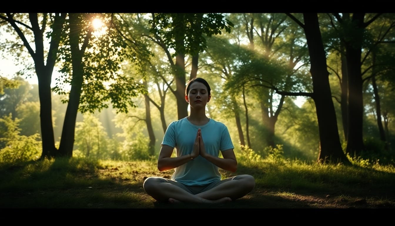 Person meditating in nature, embodying self-compassion.