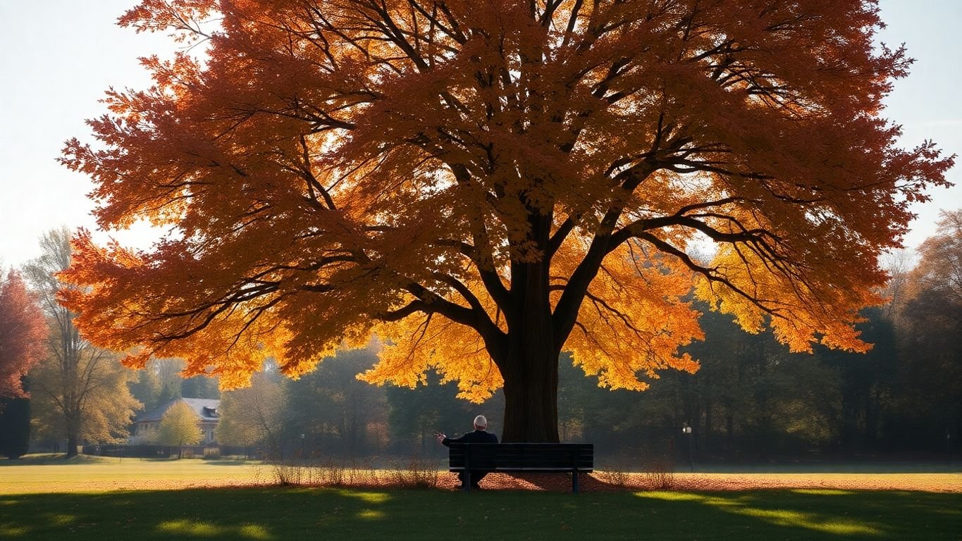 Einsame Person auf einer Bank unter einem Baum.