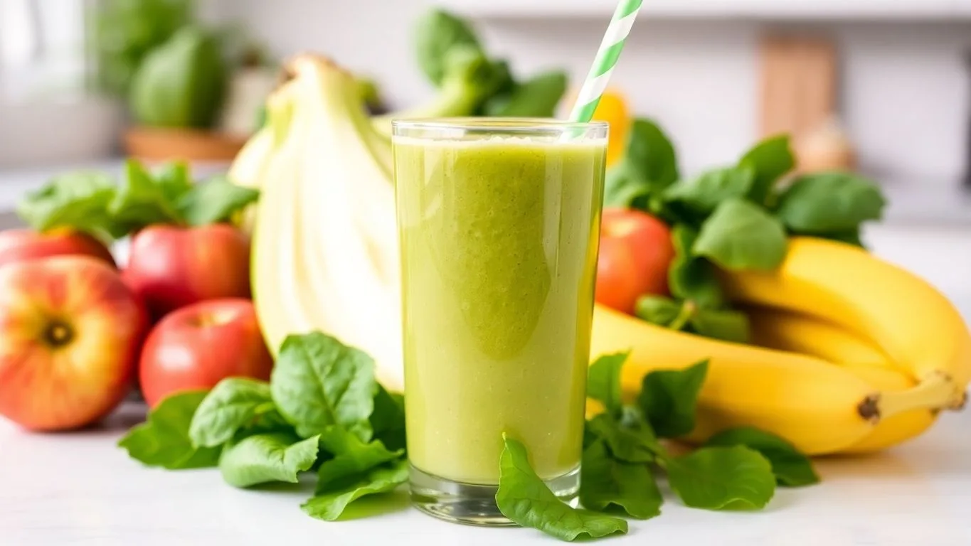 Ein frischer Wirsing Smoothie mit Obst und Gemüse.