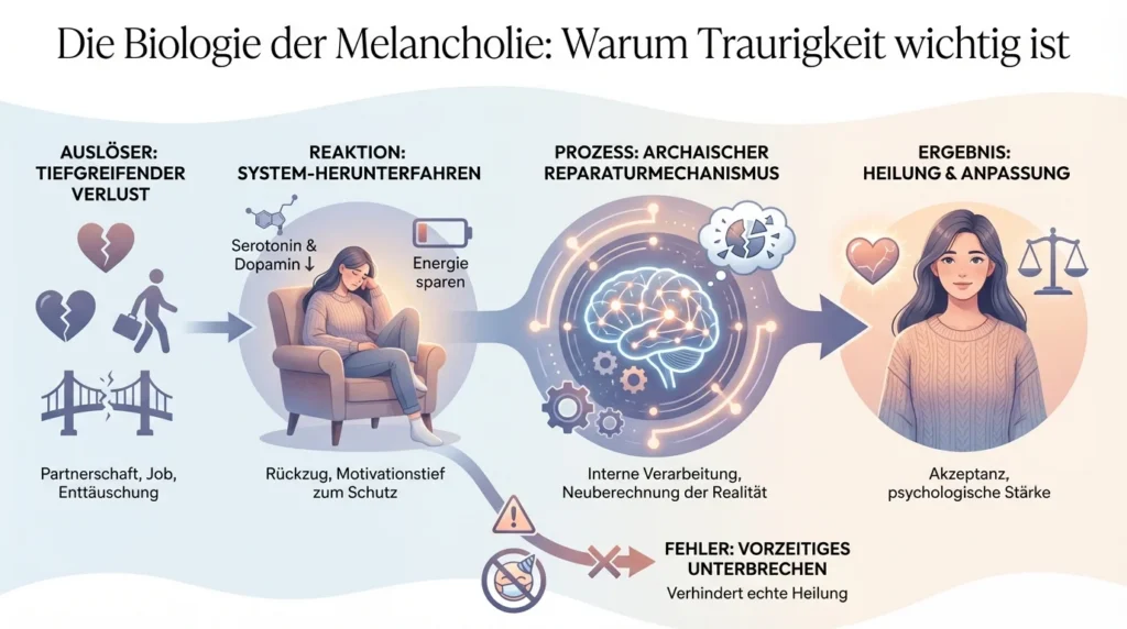 Traurigkeit überwinden | In 4 Phasen den emotionalen Schmerz loslassen Die Biologie der Melancholie: Warum wir traurig sein müssen