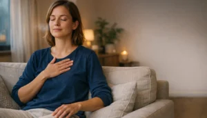 Ruhige Person beim bewussten Atmen als Symbol f?r Emotionsregulation und innere Stabilit?t