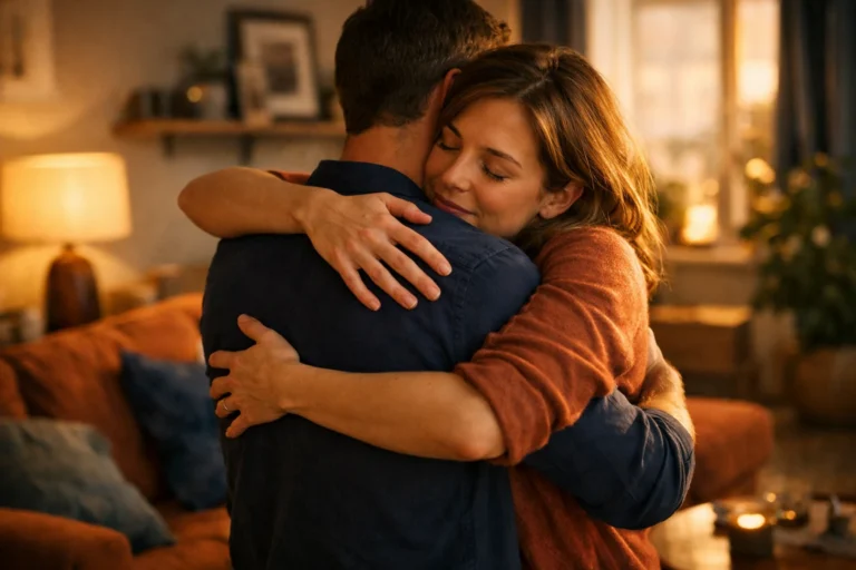 Leidenschaftliche Umarmung mit emotionaler N?he und Sicherheit