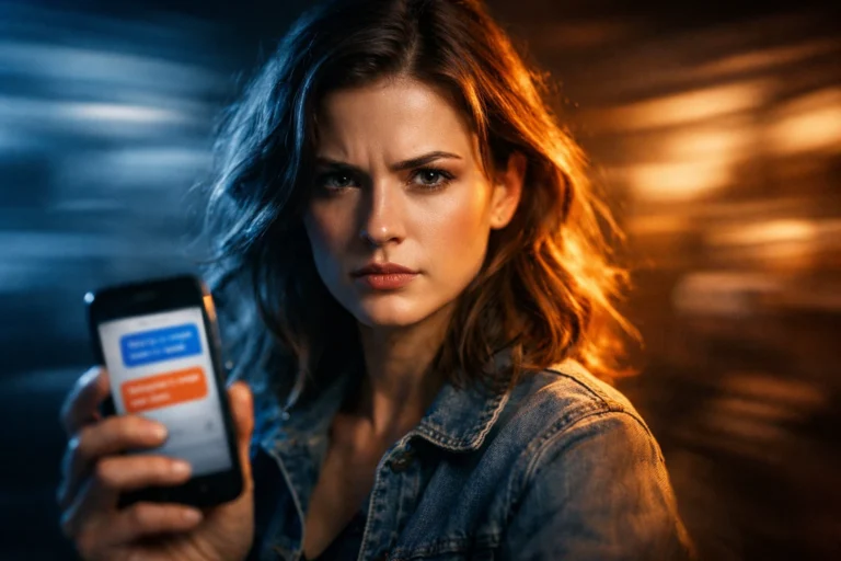 Frau im emotionalen Konfliktmoment mit klarer Entschlossenheit