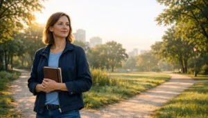 Person am Morgen auf einem Weg als Symbol f?r positive Ver?nderungen im Leben