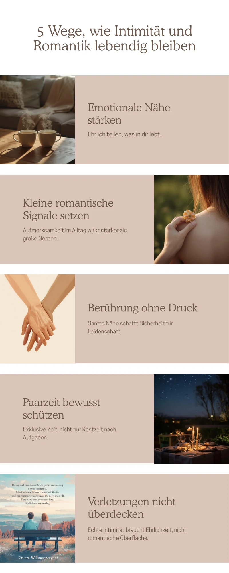 Intimitaet und Romantik in Beziehungen | 7 Wege fuer mehr Naehe und Lebendigkeit Infografik mit f?nf Wegen f?r mehr Intimit?t und Romantik in Beziehungen