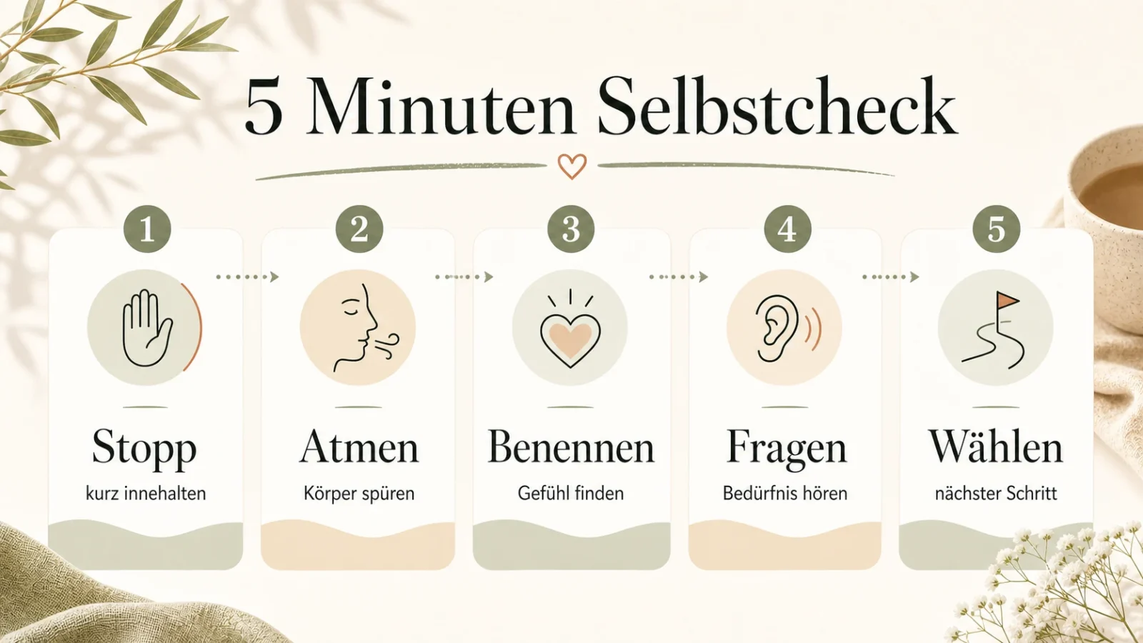 5 Minuten Selbstcheck als helle Infografik