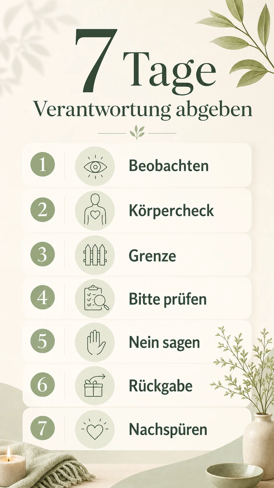 7 Tage Verantwortung abgeben als helle Infografik
