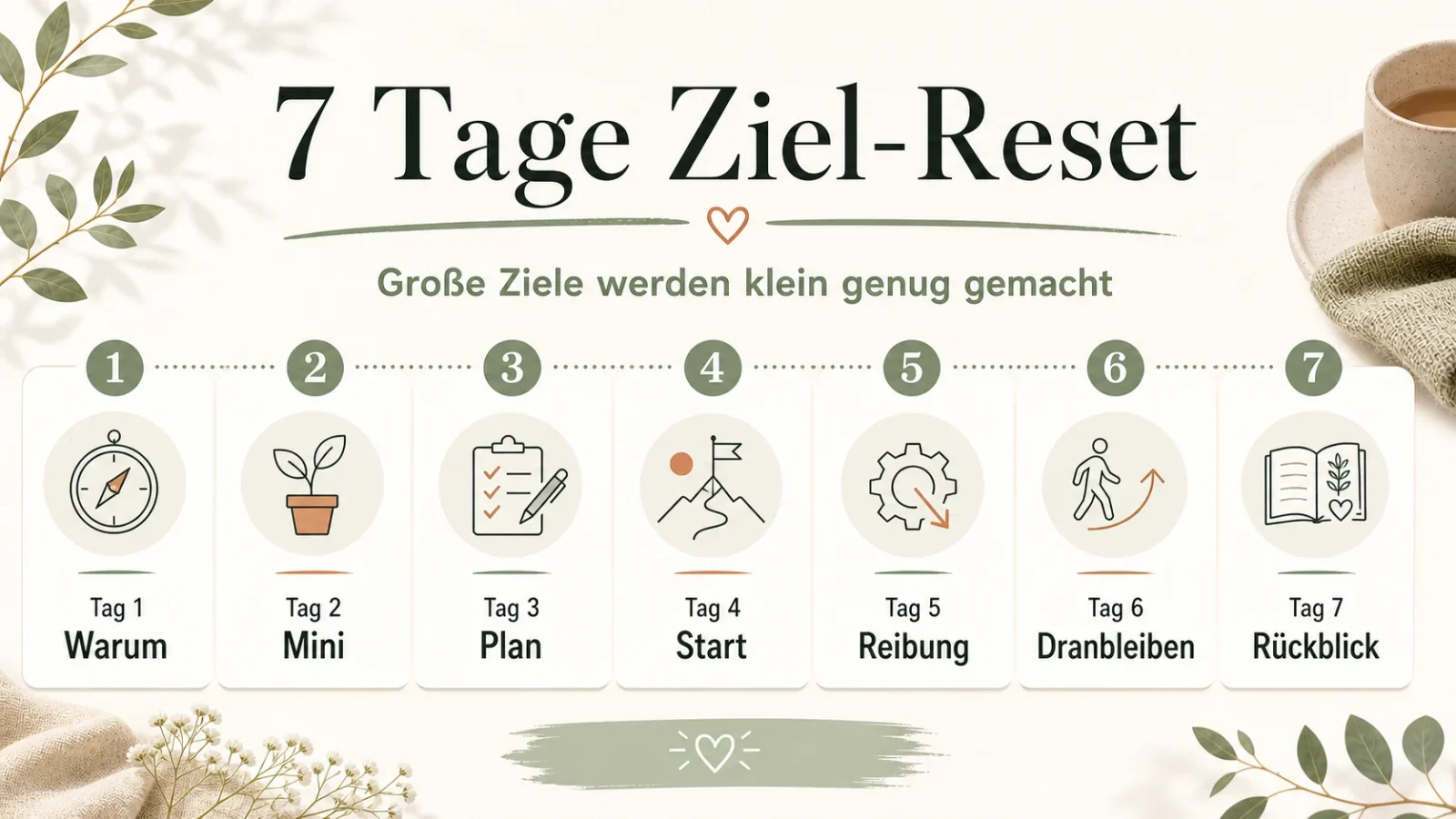 7 Tage Ziel-Reset als helle Infografik
