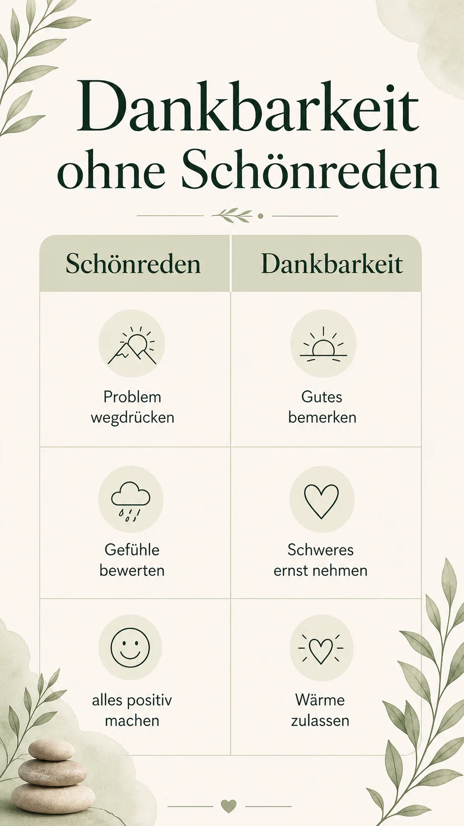 Dankbarkeit ohne Schönreden als helle Infografik