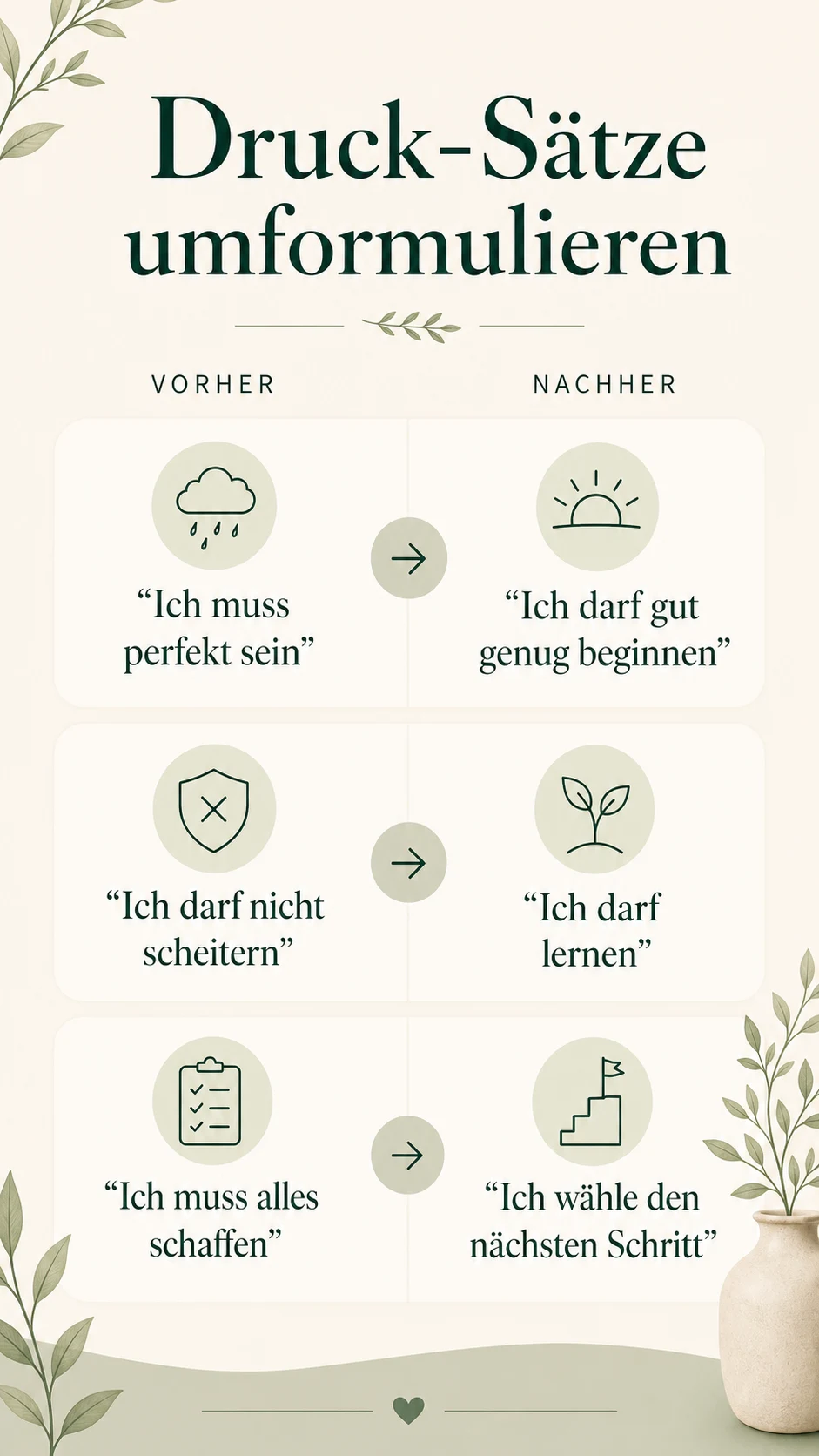 Druck-Sätze umformulieren als helle Infografik