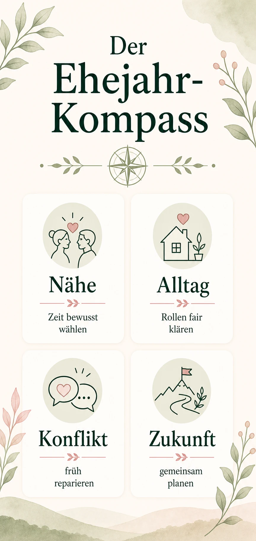 Der Ehejahr-Kompass als helle Infografik