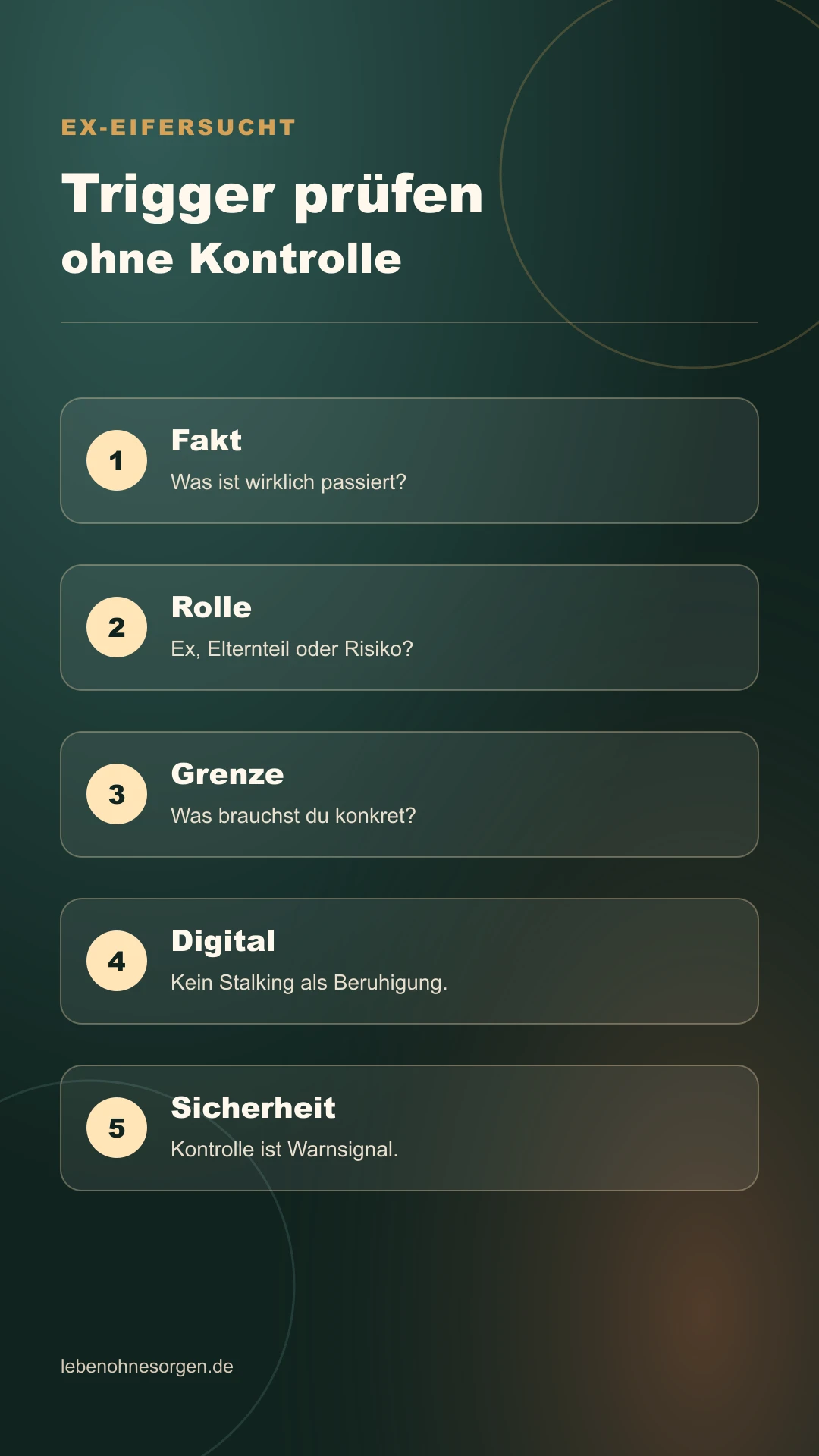 Infografik zu Eifersucht auf den Ex des Partners mit fünf Klärungsfragen