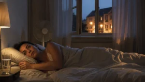 Person liegt in einem heißen Schlafzimmer wach