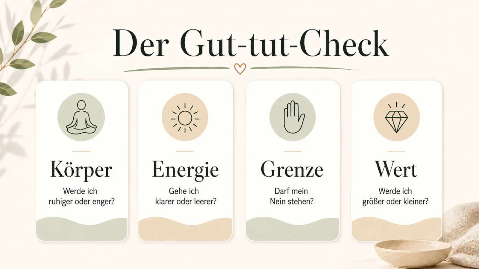 Was dir nicht guttut, kann weg: klar loslassen ohne Schuldgefühl Der Gut-tut-Check als helle Infografik