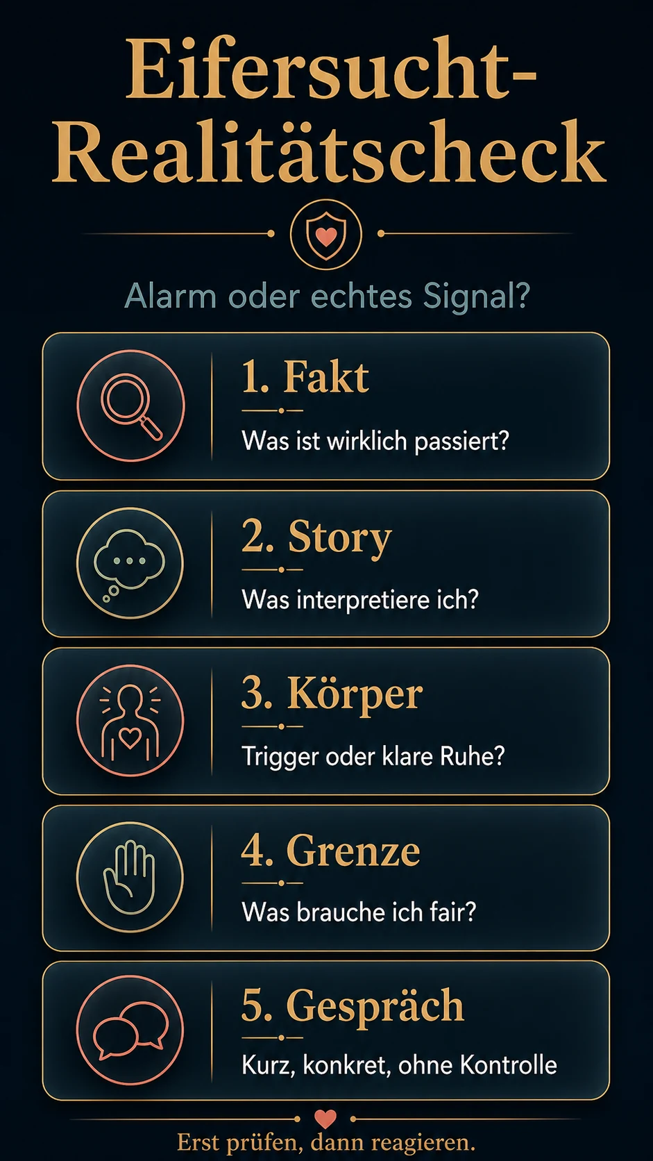 Infografik: Eifersucht-Realitätscheck mit fünf Schritten