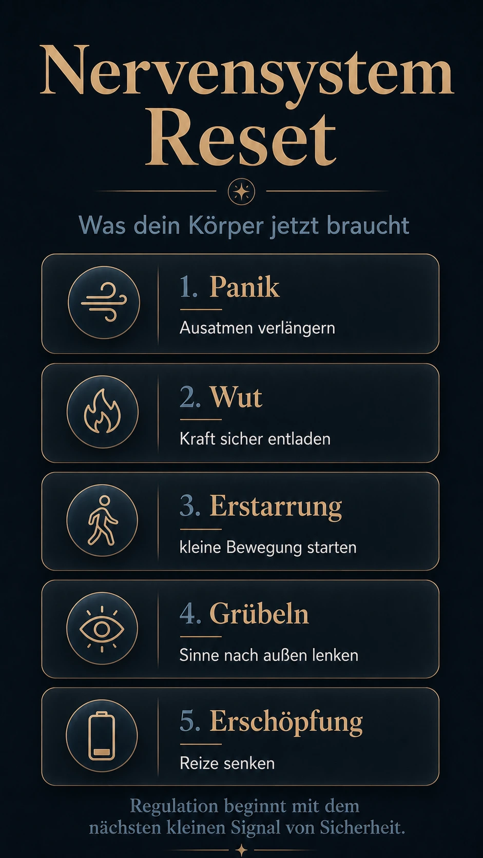 Nervensystem Reset Infografik mit fünf Zuständen