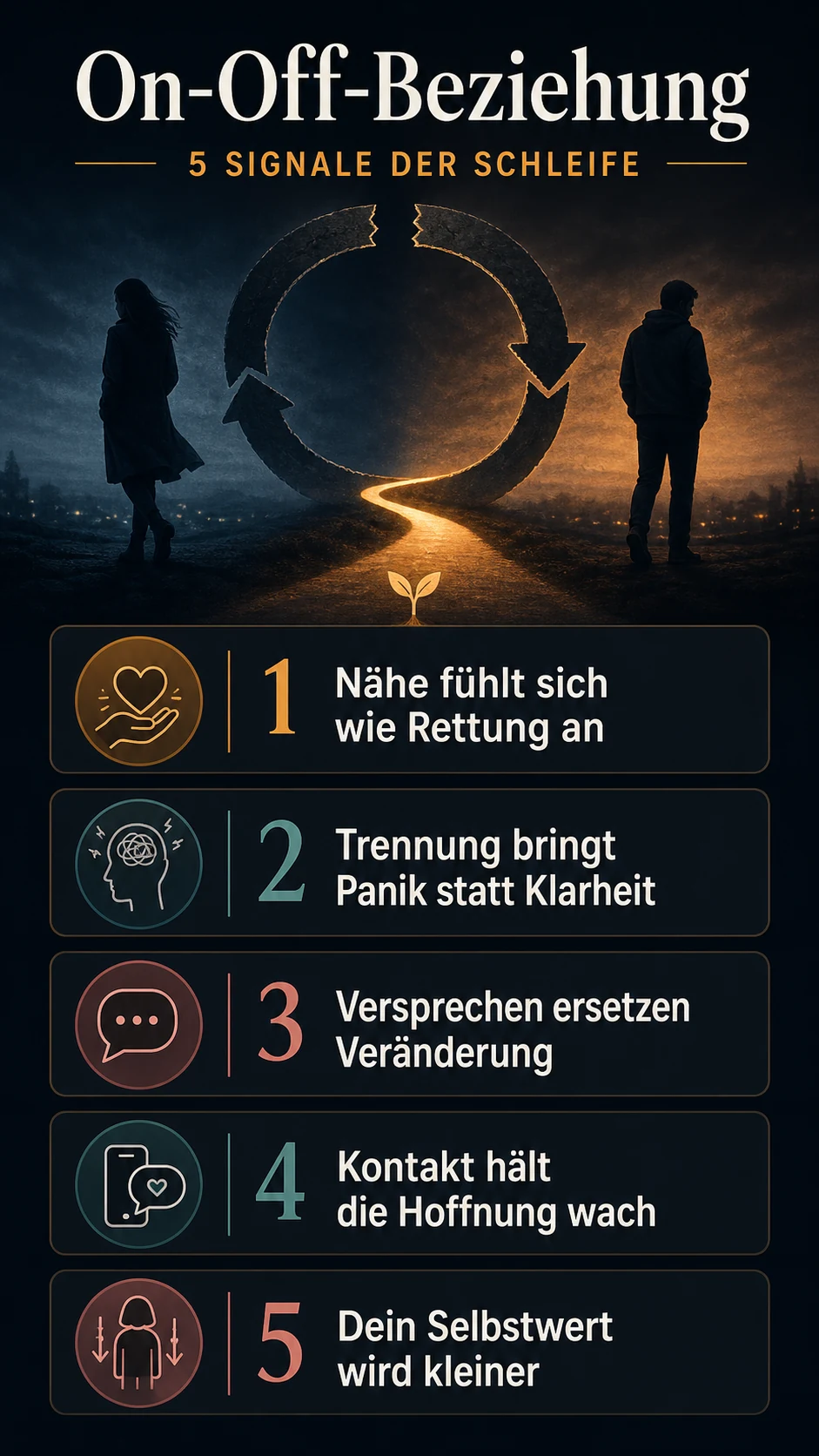 Infografik On-Off-Beziehung: 5 Signale der Schleife