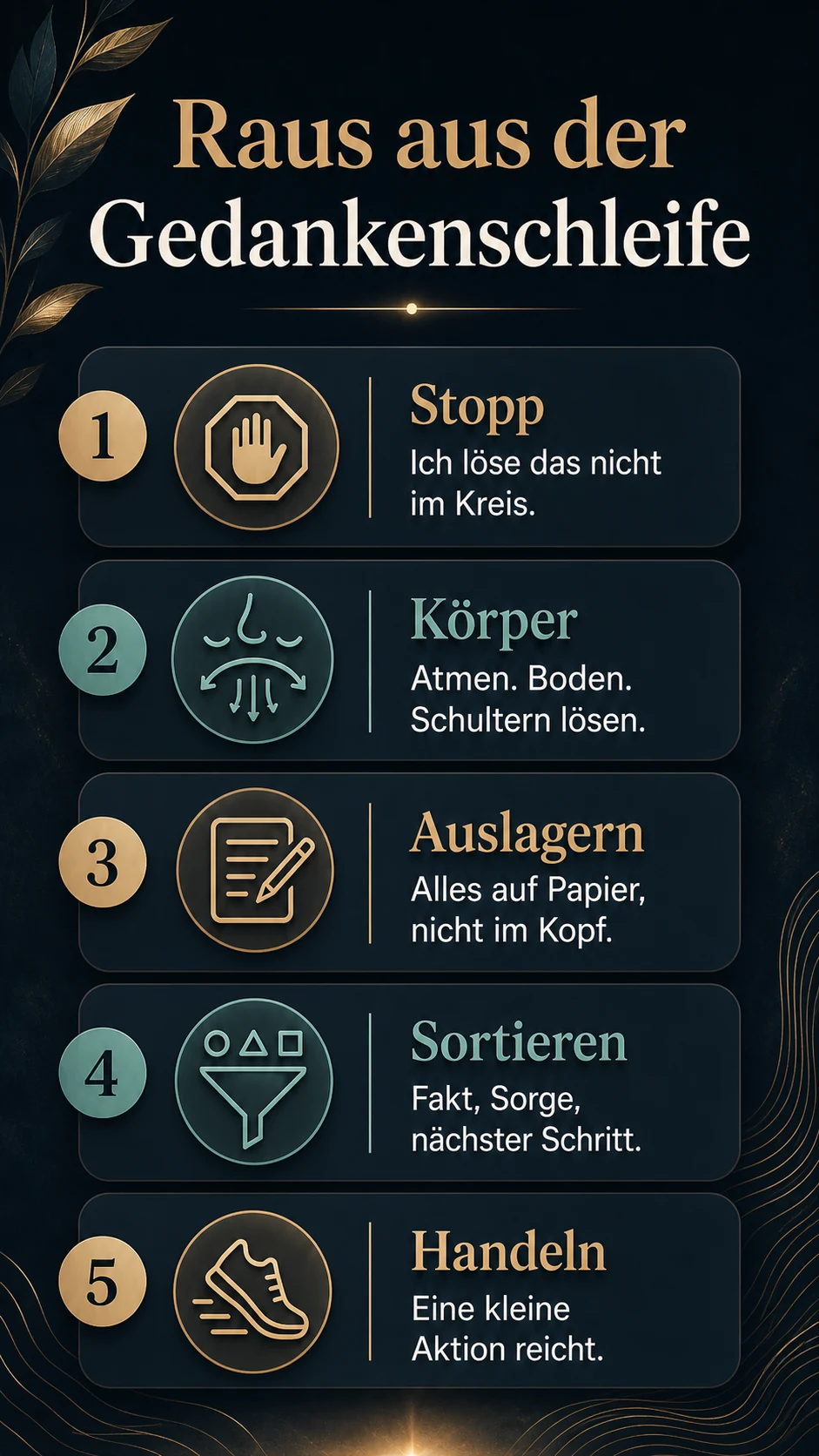 Infografik: Fünf Schritte raus aus der Gedankenschleife