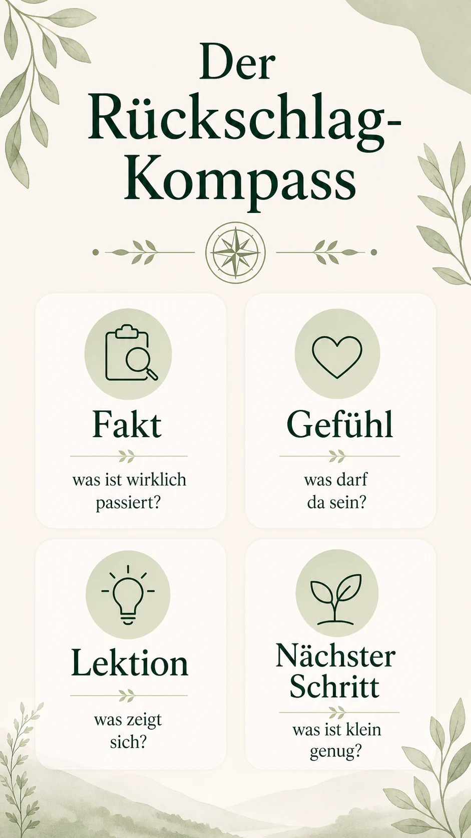 Mit Rückschlägen umgehen: wieder aufstehen ohne dich fertigzumachen Der Rückschlag-Kompass als helle Infografik