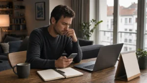 Seriöse Dating-Seiten 2026: welche passt wirklich zu dir? Person prüft seriöse Dating-Seiten am Laptop und Smartphone