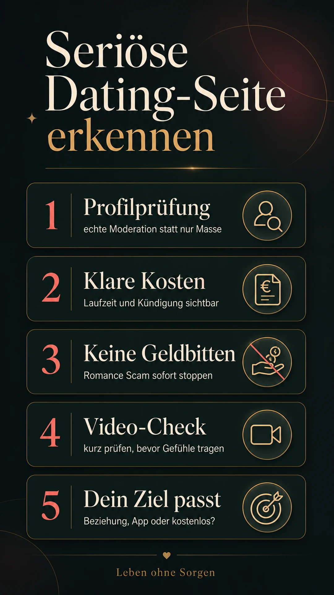 Infografik: Seriöse Dating-Seite erkennen mit fünf Checks