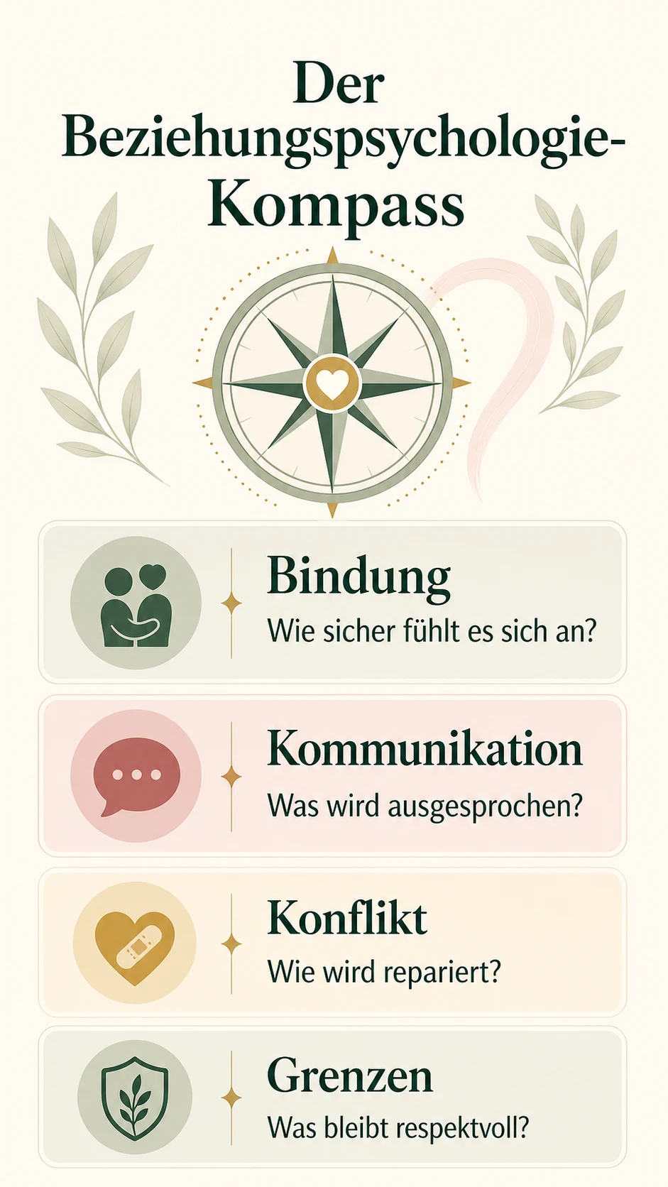 Der Beziehungspsychologie-Kompass als helle Infografik
