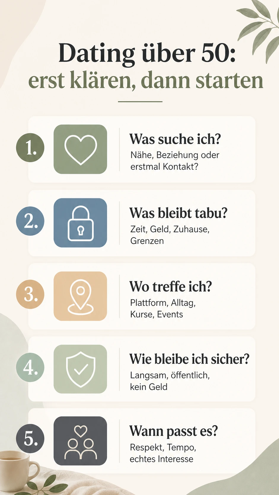 Infografik: Dating über 50 erst klären, dann starten