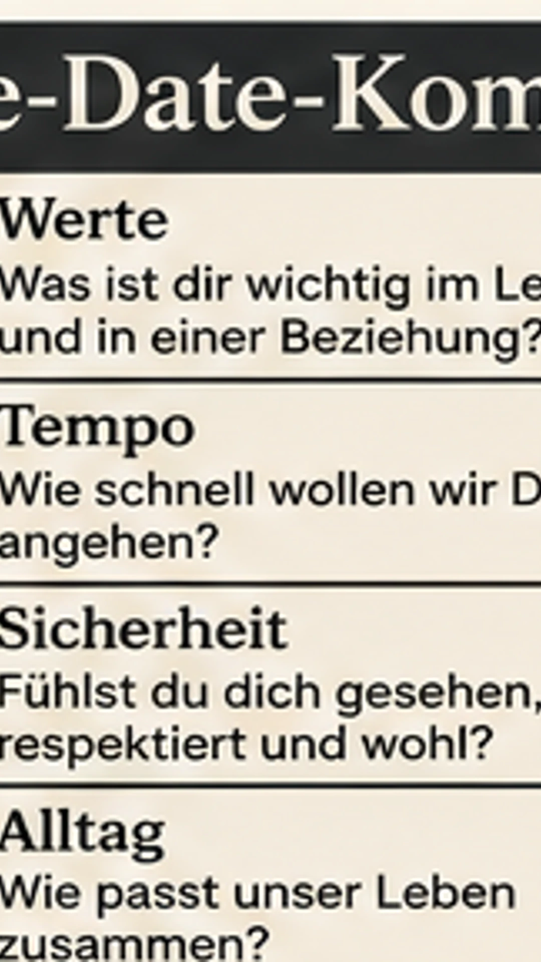 Dritte-Date-Kompass mit Werten, Tempo, Sicherheit und Alltag