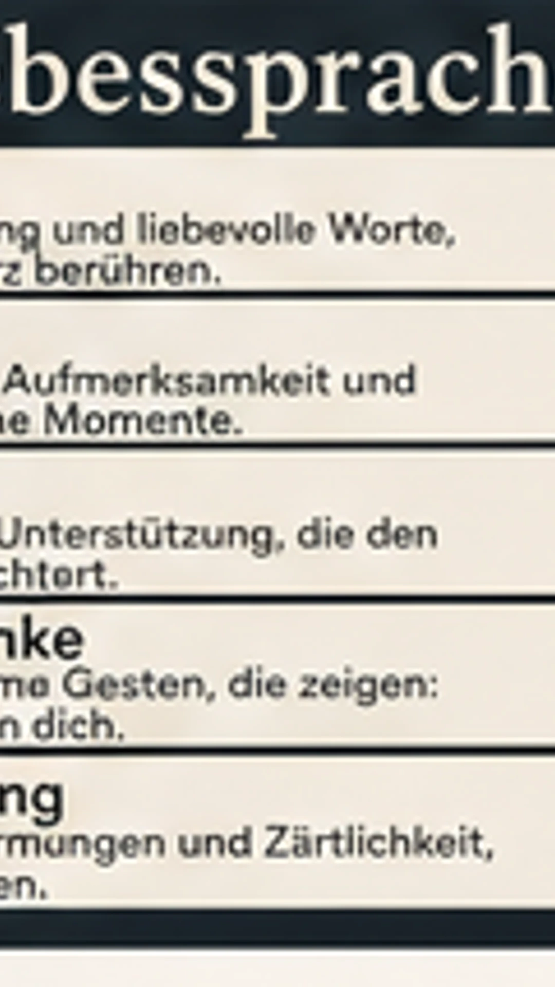 Fünf Liebessprachen mit Worten, Zeit, Hilfe, Geschenken und Berührung