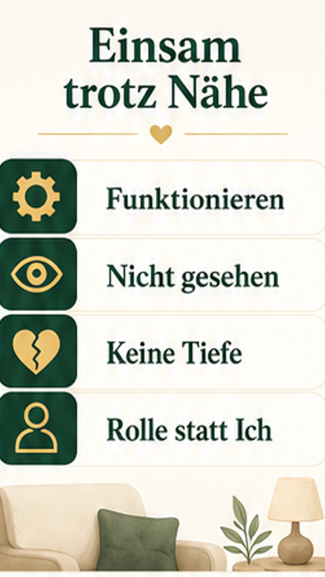 Einsam trotz Nähe: funktionieren, nicht gesehen werden, keine Tiefe und Rolle statt Ich