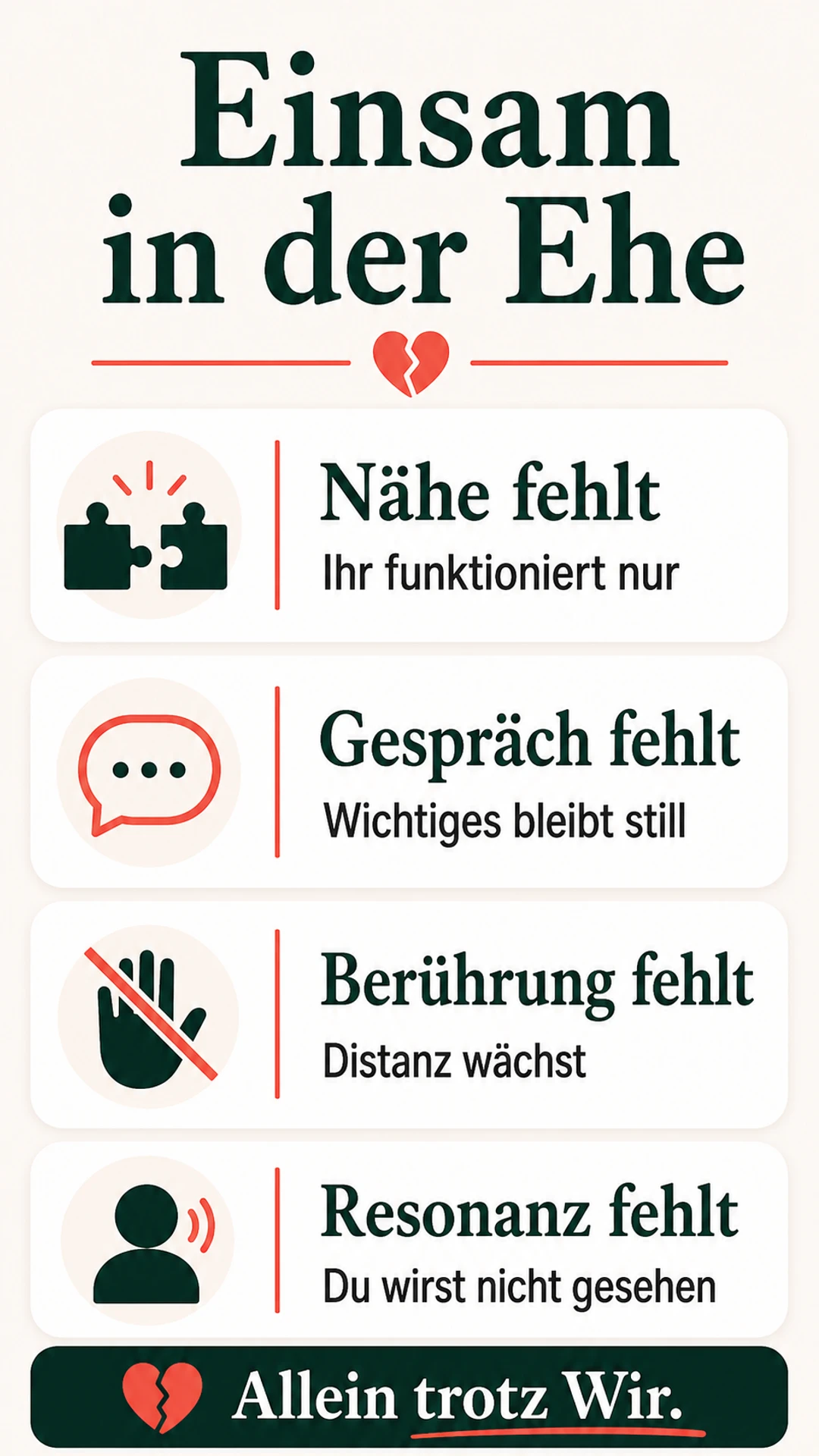 Einsam in der Ehe: Nähe, Gespräch, Berührung und Resonanz fehlen