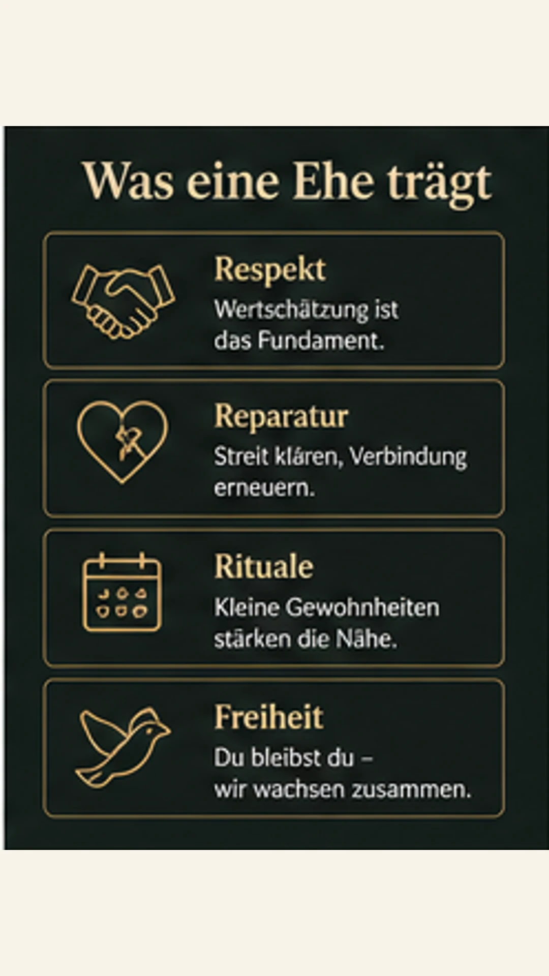 Was eine Ehe trägt: Respekt, Reparatur, Rituale und Freiheit