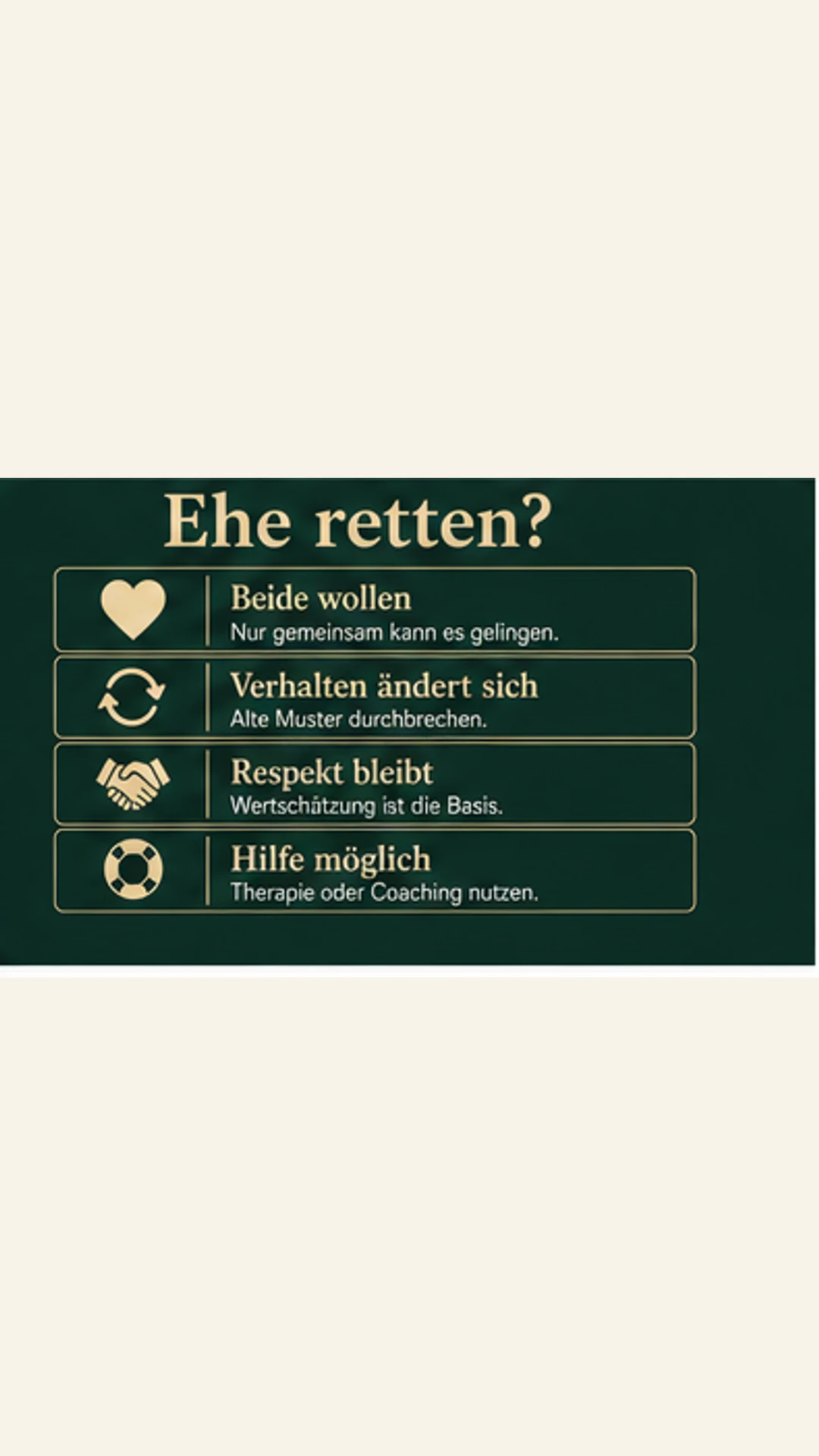 Ehe retten, aber wie? Was jetzt realistisch hilft Ehe retten prüfen: beide wollen, Verhalten ändert sich, Respekt bleibt, Hilfe möglich