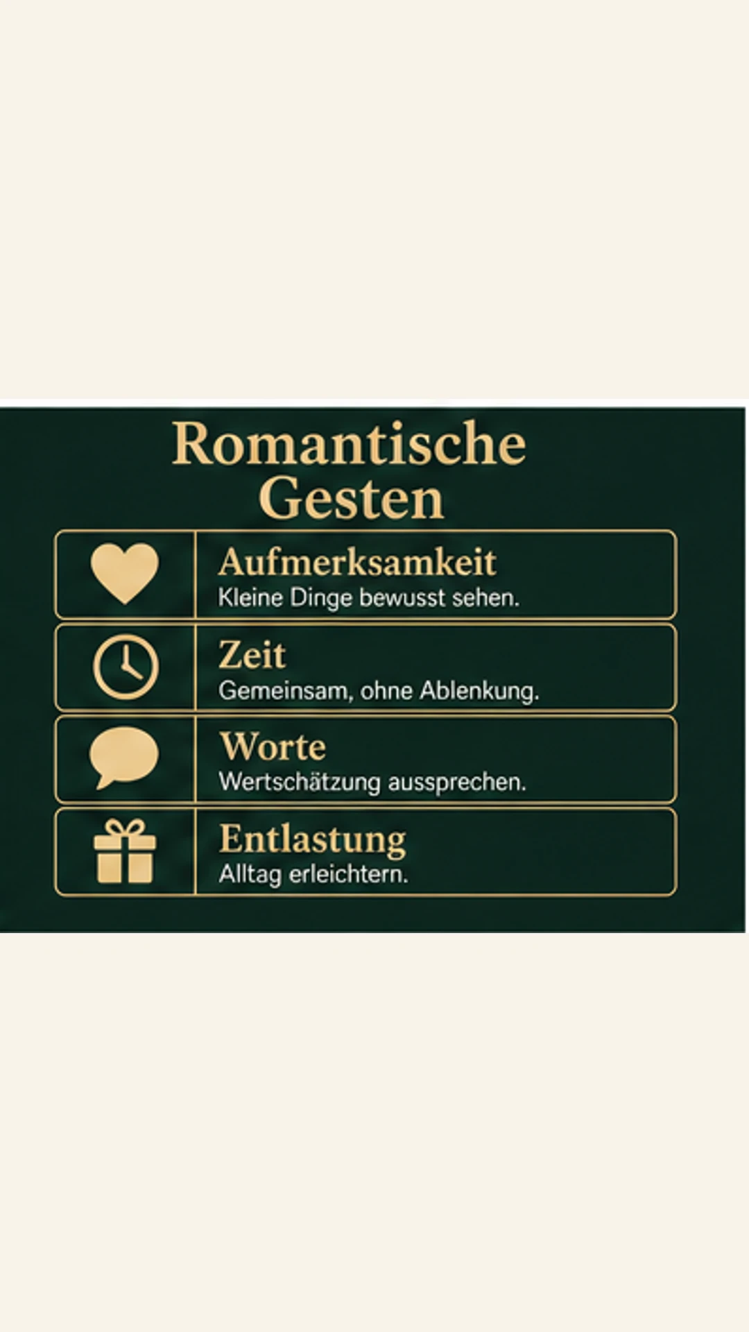 Romantische Gesten mit Aufmerksamkeit, Zeit, Worten und Entlastung