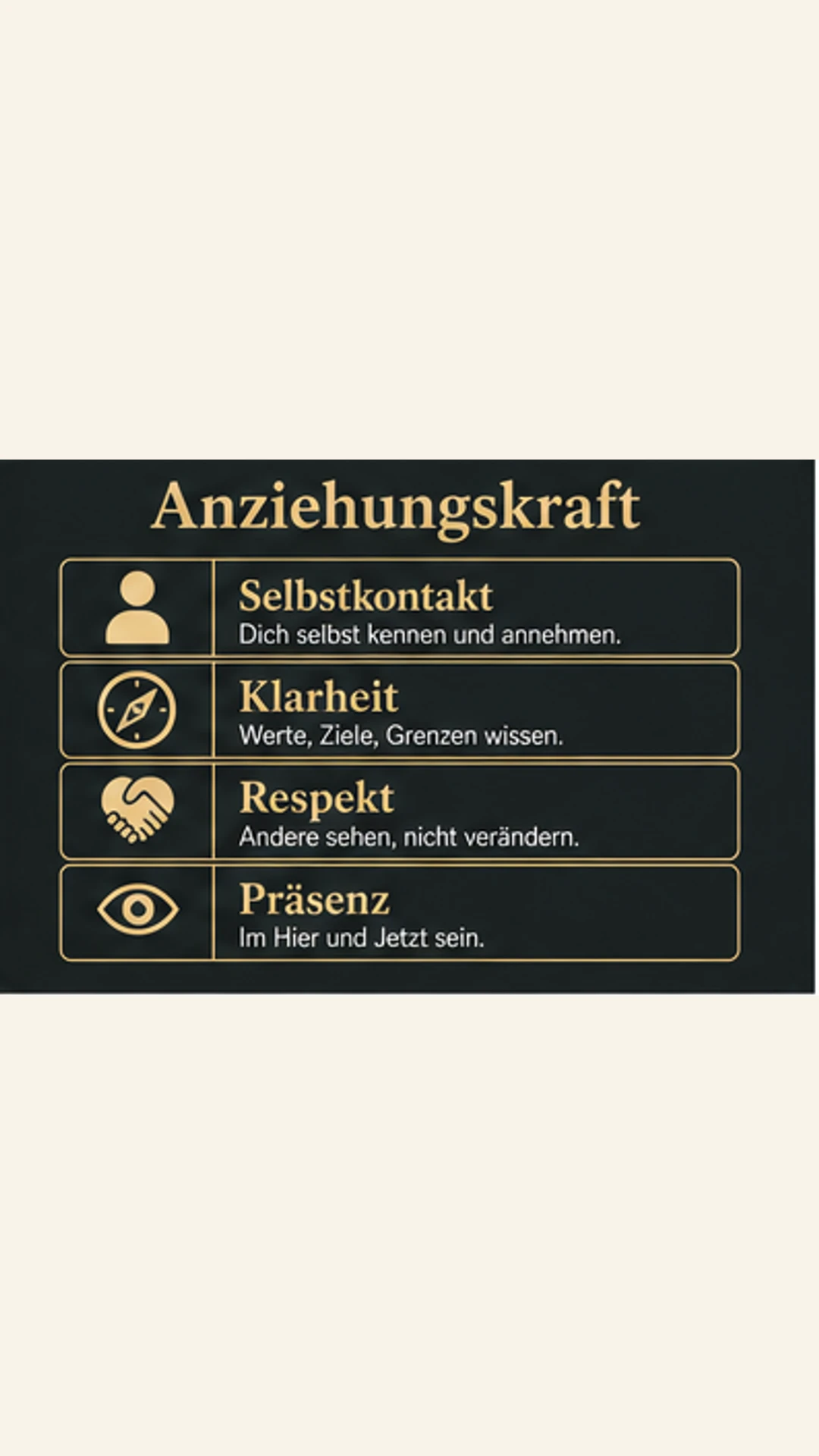 Anziehungskraft ist kein Zufall: Ausstrahlung stärken ohne Spielchen Anziehungskraft durch Selbstkontakt, Klarheit, Respekt und Präsenz