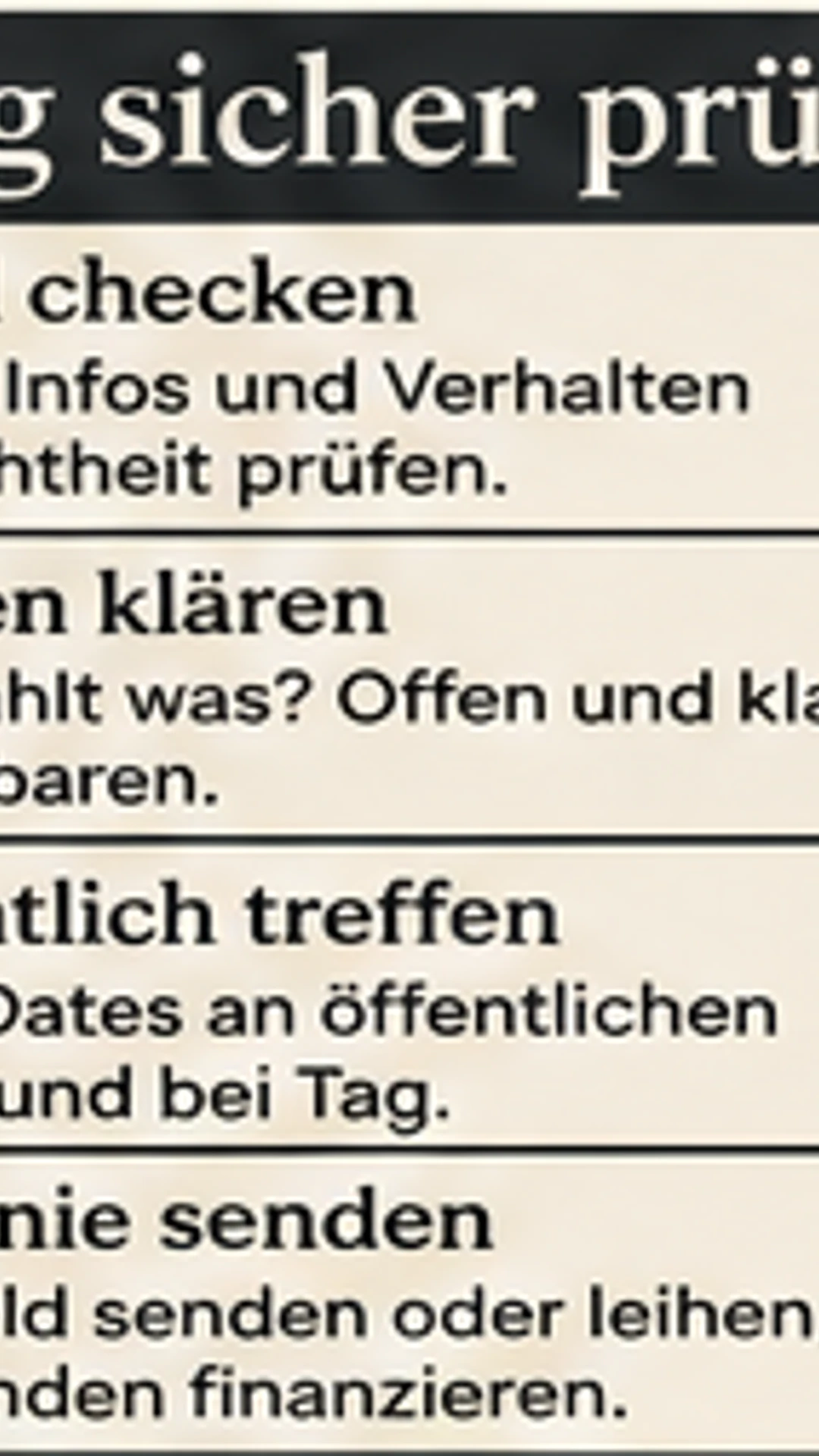 Dating und Suche: klarer wählen statt endlos swipen Dating sicher prüfen mit Profilcheck, Kosten, öffentlichem Treffen und Geldwarnung