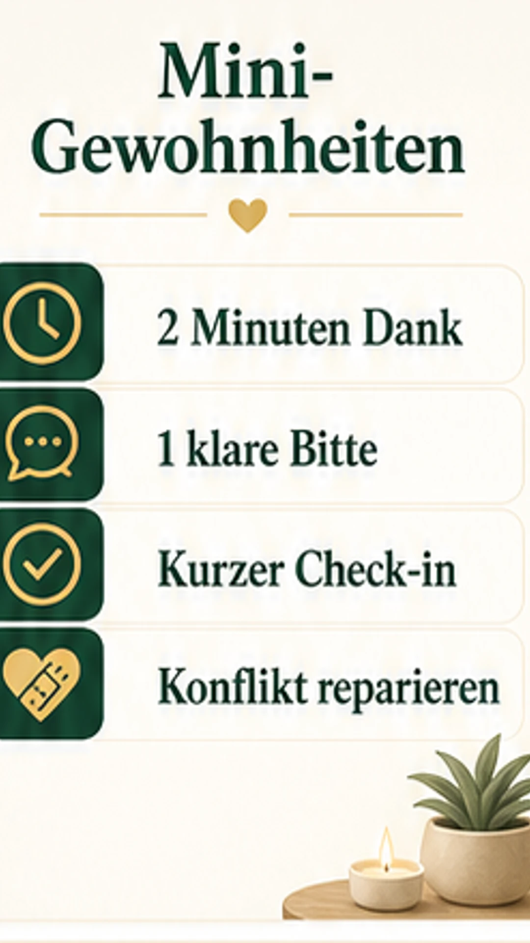 Mini-Gewohnheiten für Beziehungspflege: Dank, Bitte, Check-in und Konfliktreparatur