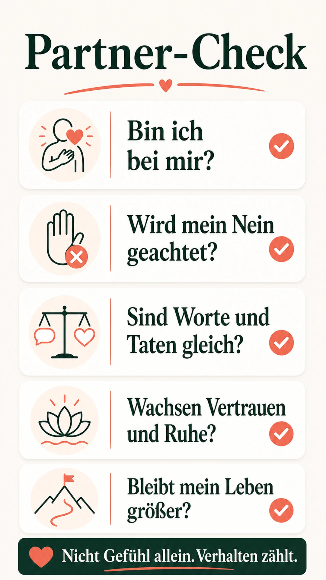 Den richtigen Partner erkennen: Zeichen, Bauchgefühl und Warnsignale Partner-Check für Bauchgefühl und Verhalten