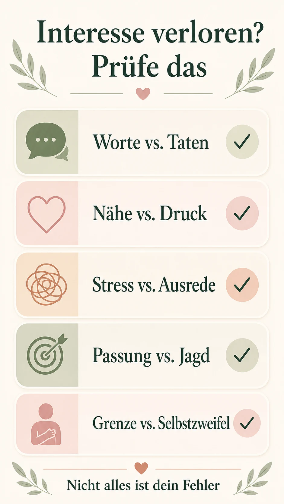 Interesse verloren prüfen als helle Checkliste