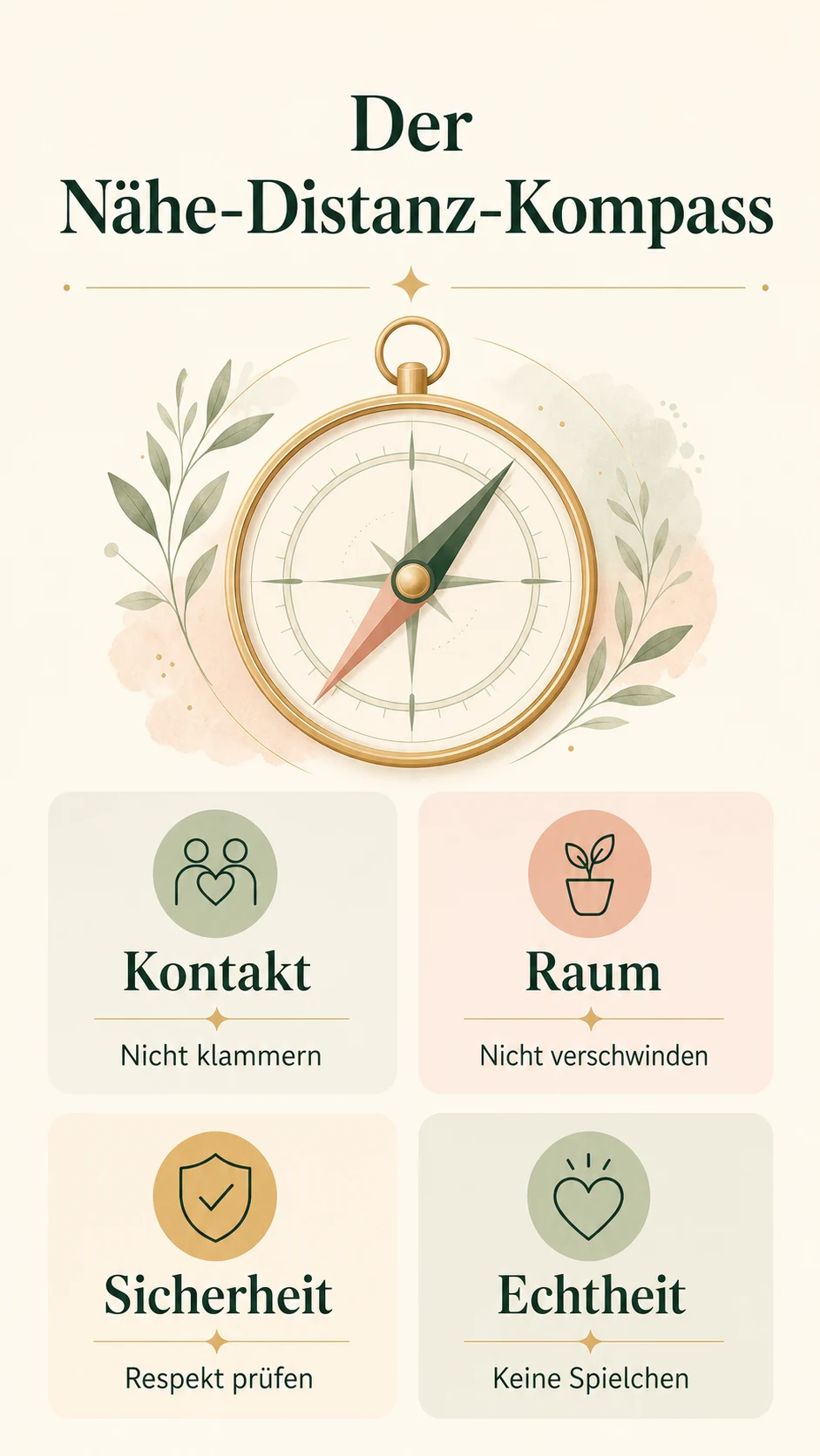 Verlieben sich Männer durch Distanz? Was Abstand wirklich bewirken kann Der Nähe-Distanz-Kompass als helle Infografik