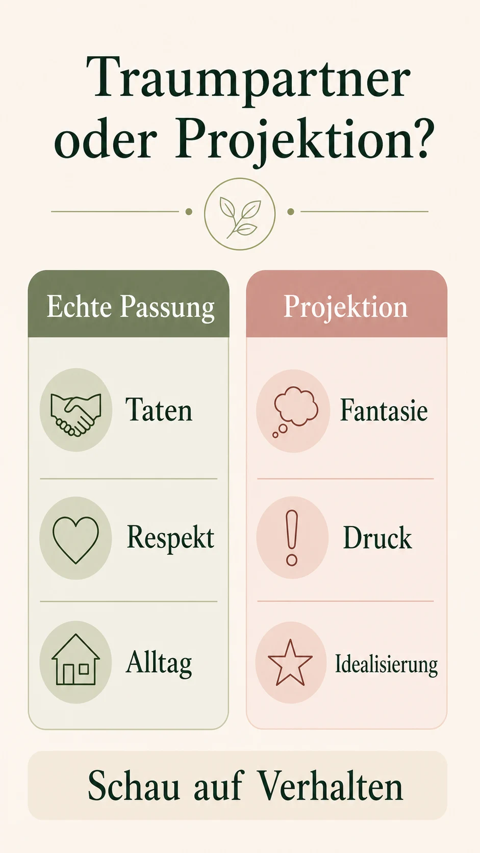 Traumpartner finden 2026: echte Passung statt perfektes Idealbild Traumpartner oder Projektion als Vergleichsgrafik