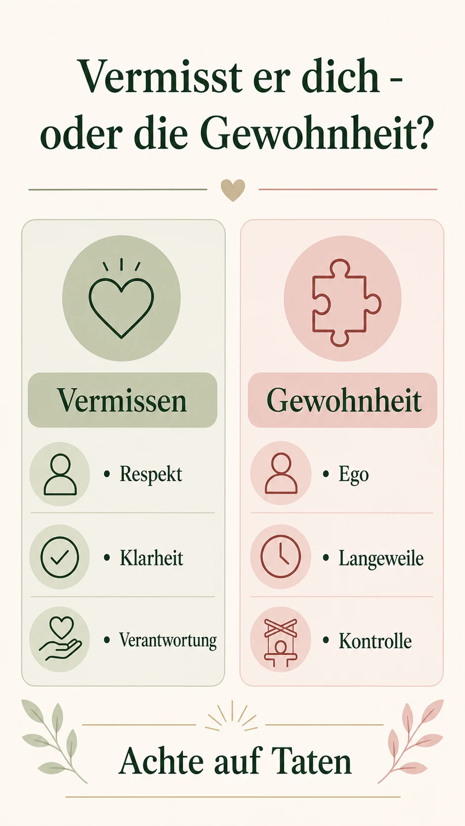 Wann vermissen Männer nach Kontaktabbruch? Was wirklich dahintersteckt Vermisst er dich oder die Gewohnheit als helle Vergleichsgrafik