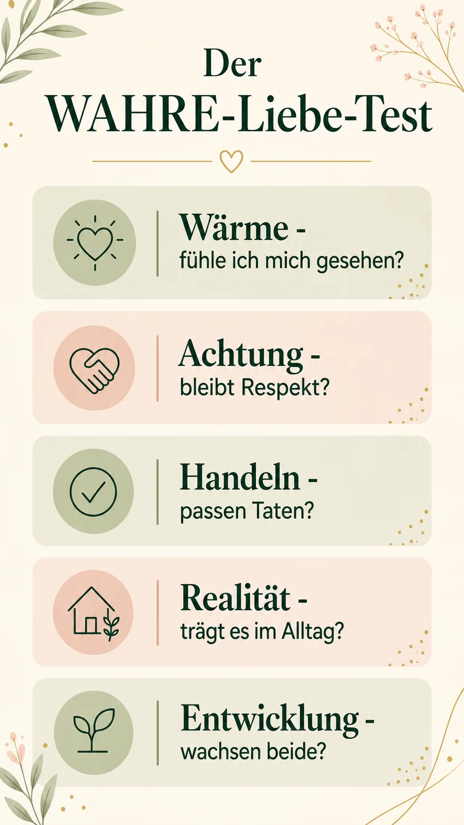 Der WAHRE-Liebe-Test als helle Infografik