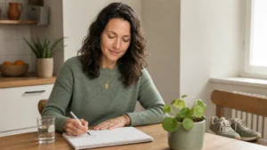 Mara plant am Küchentisch einen realistischen kleinen Neustart