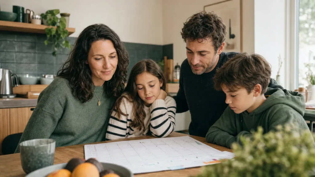 Eine Familie plant gemeinsam die Woche