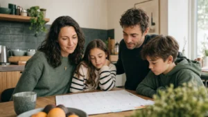 Familienleben meistern: weniger Mental Load, mehr Verlässlichkeit Eine Familie plant gemeinsam die Woche