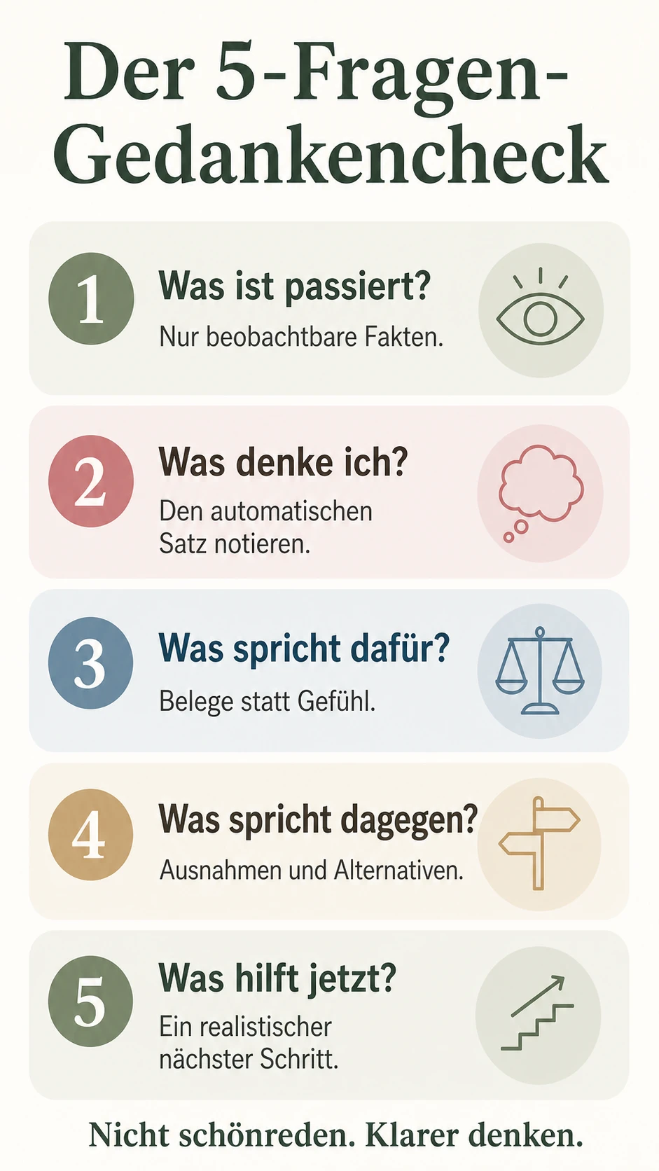Fünf Fragen zum Prüfen automatischer negativer Gedanken
