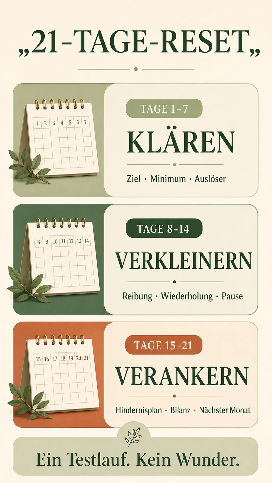 Drei Phasen eines realistischen 21-Tage-Resets
